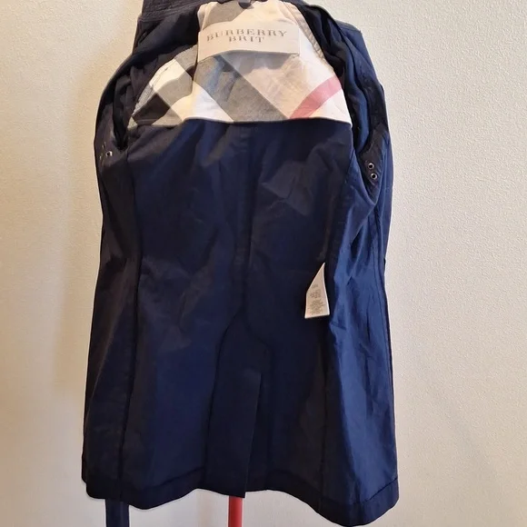 Spring Showers Brit Burberry Navy Double-Breasted Trench Coat Size 4 - Picture 9 of 13